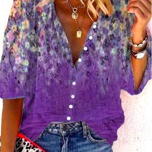 BEAUTIFUL Shades of Purple and Light-Weight, Button Down with 3/4 Sleeves XXL